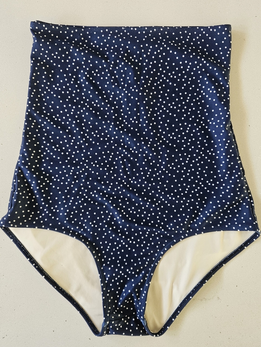 June Loop S High-Waisted Swim Bottoms Full Coverage Blue Ocean Dot Polka Navy